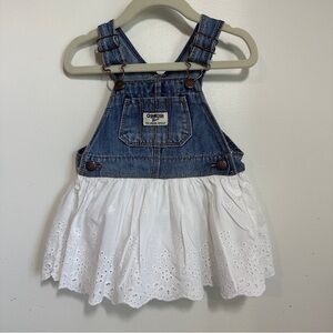 Osh Kosh B'gosh Baby Girl Knit Denim Eyelet Jumper Overall Dress Sz 6-9m